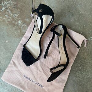 Stuart Weitzman Black Suede Ankle Strap Heels Sandals EU 40 US 9.5 Made in Spain
